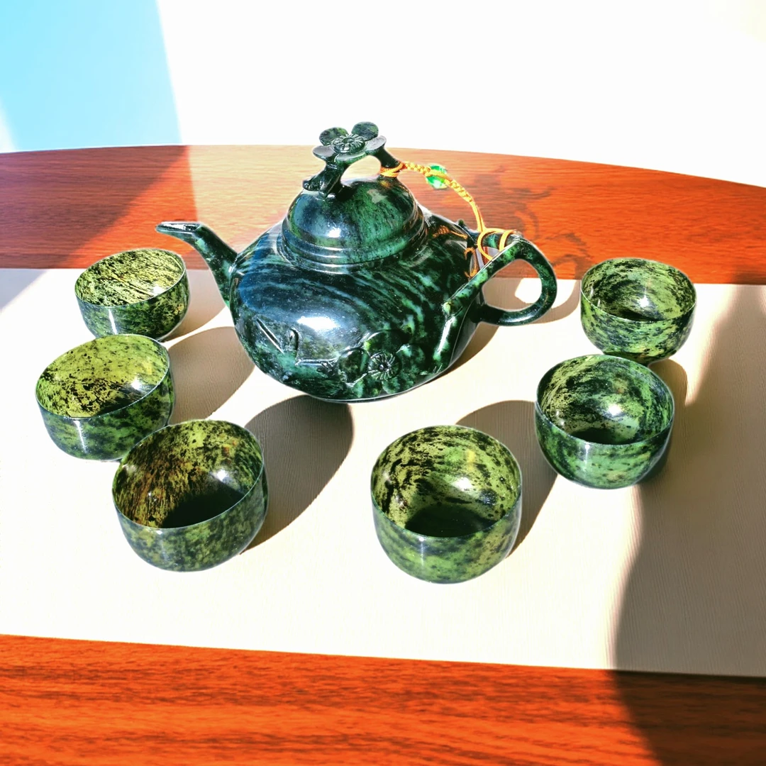 玉石茶具酒具采用武山鸳鸯玉祁连玉藏玉梅花壶中号平碗杯组合套装