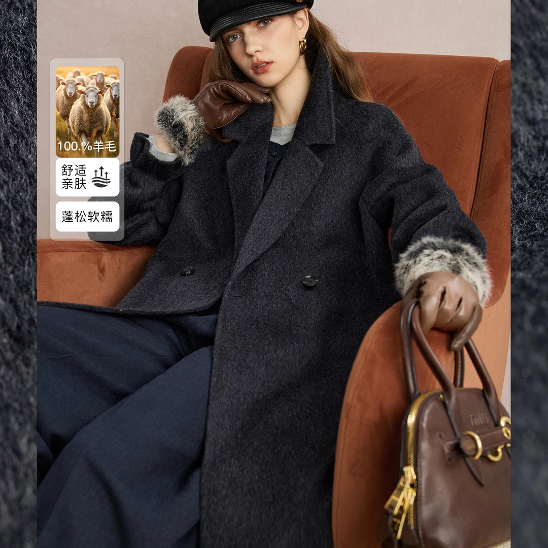 NAGUAGU/南瓜谷【挪威雾灰大衣】定染色织澳毛毛呢外套女秋冬