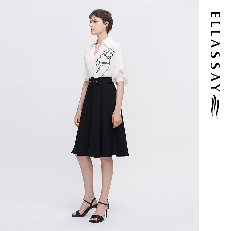 ELLASSAY歌力思夏三醋酸衬衫式通勤收腰七分袖连衣裙EWE342Y05800