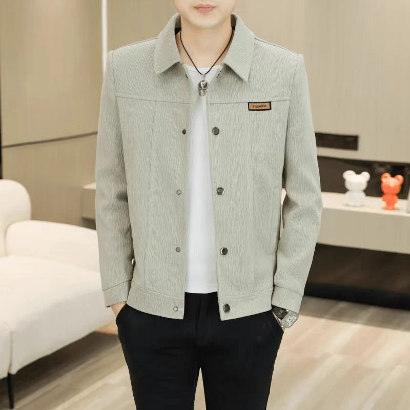 2025春秋季新款夹克男士韩版修身潮流时尚翻领外套高级感短款风衣