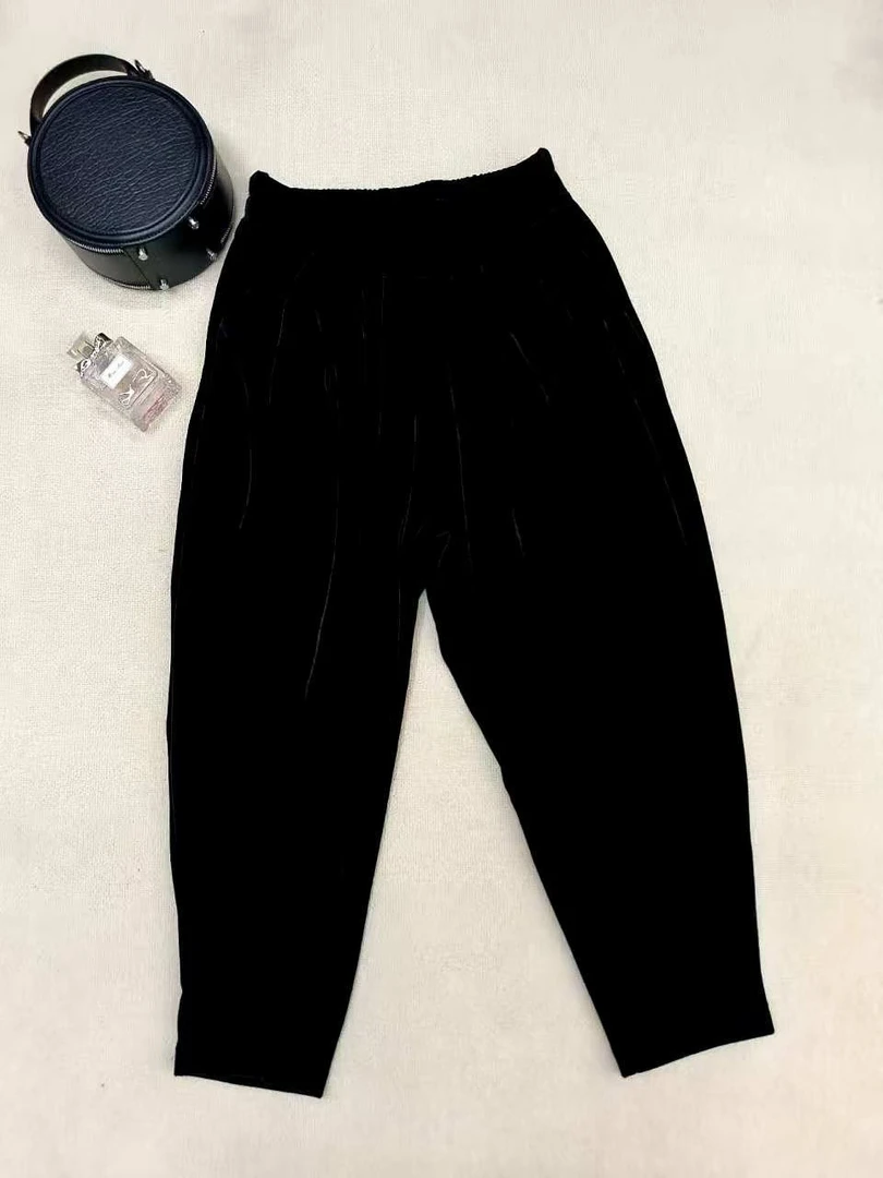 早秋新款洋气百搭丝绒哈伦小脚九分女裤