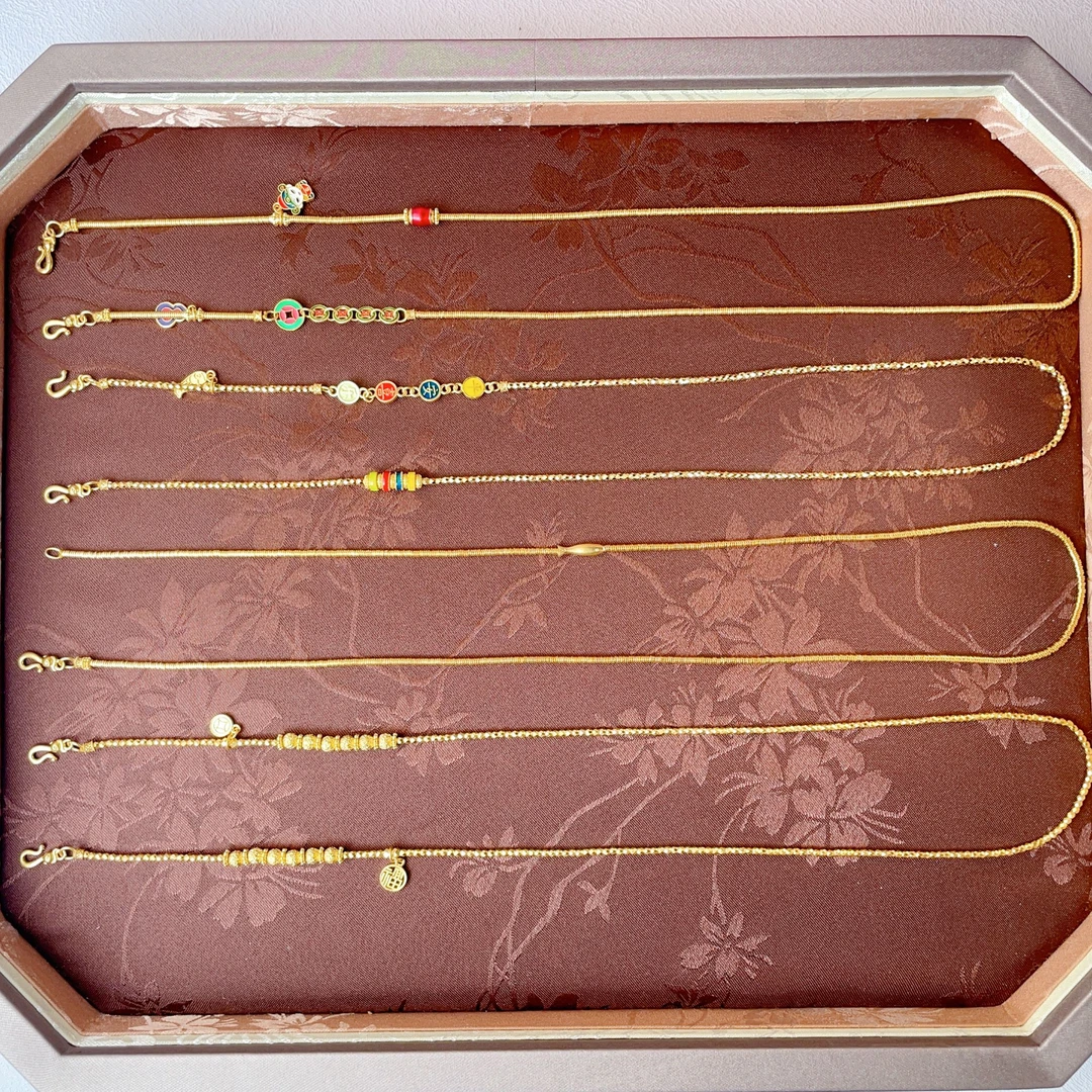 TSL/谢瑞麟计价足金古法百搭鱼钩黄金项链闺蜜聚会双十一爆款