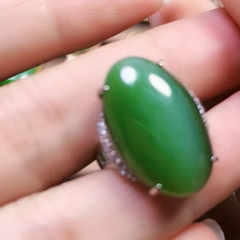 和田玉戒指银S925镶嵌