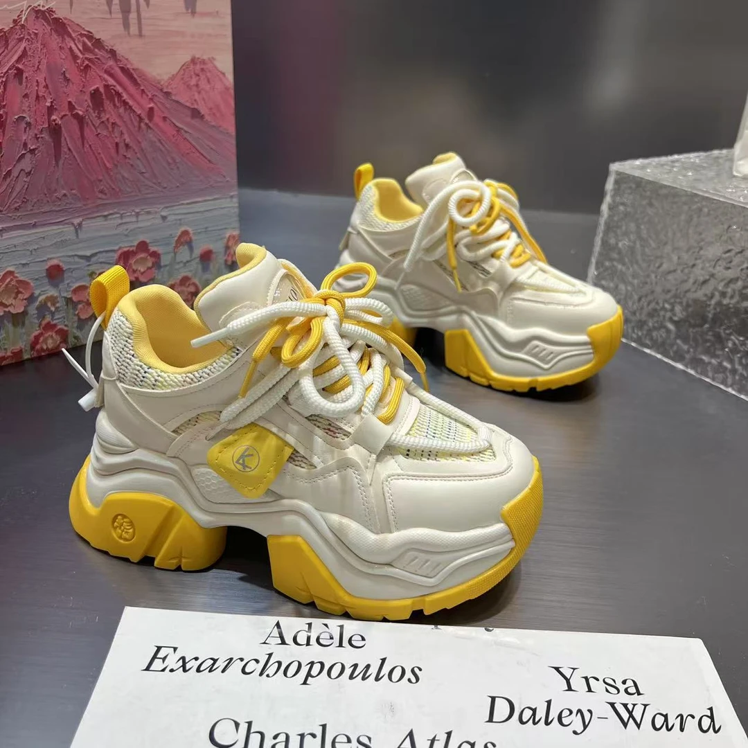 【红】欧洲站厚底透气网面拼色老爹鞋女ins超火透气网面厚底松糕潮