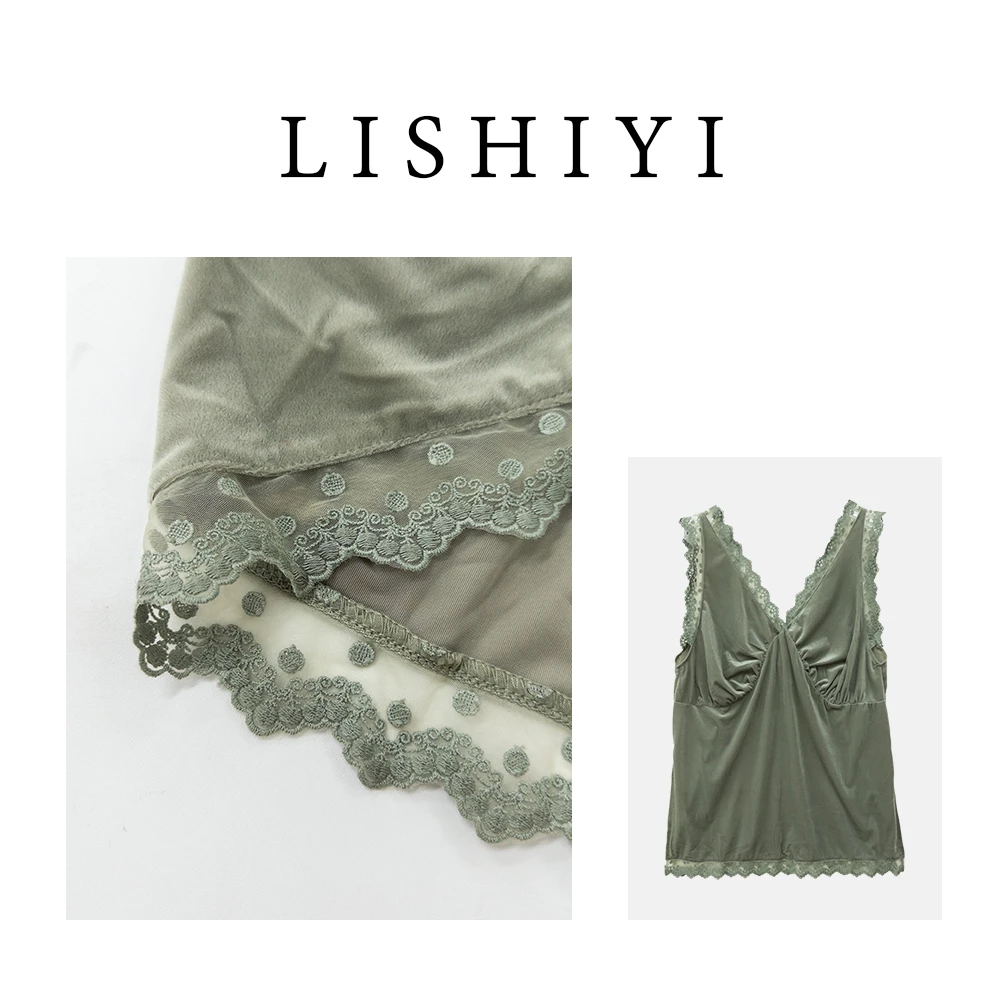 【李十一LISHIYI】韩系纯色蕾丝拼接V领吊带背心1592