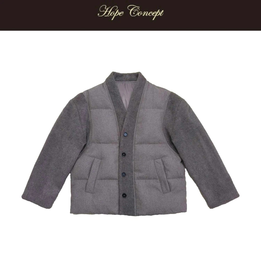 AW05566#HOPECONCEPT中式静奢美学羊毛呢假两件高蓬松度90鹅绒服