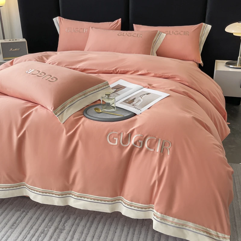 富安娜2025新款高档50支长绒棉磨毛四件套纯棉床笠床单全棉枕被套