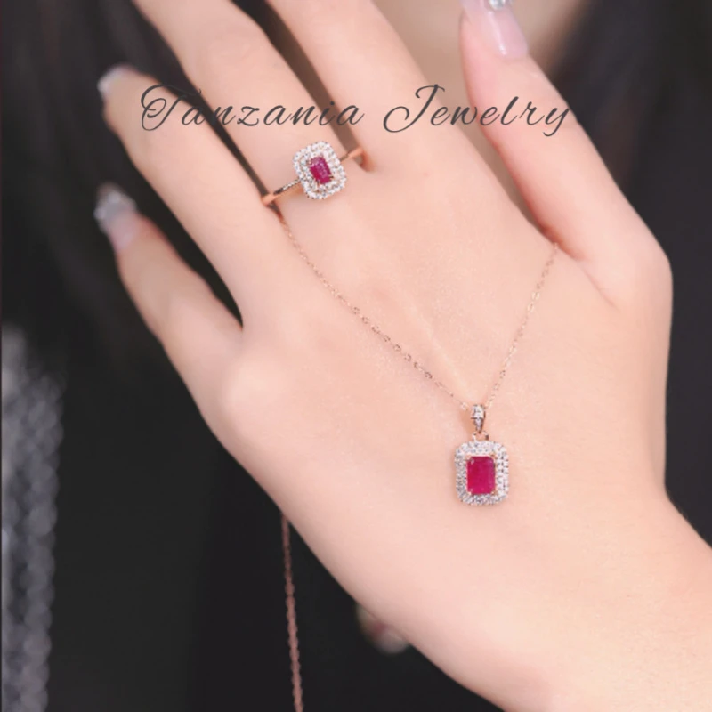 TSHJZ1107-M-H红宝石戒指方切【80分】+吊坠方切【约1.3克拉】组合款