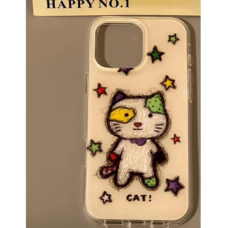 IMD星星小怪猫适用苹果16手机壳华为荣耀大孔小米OPPO创意VIVO硬