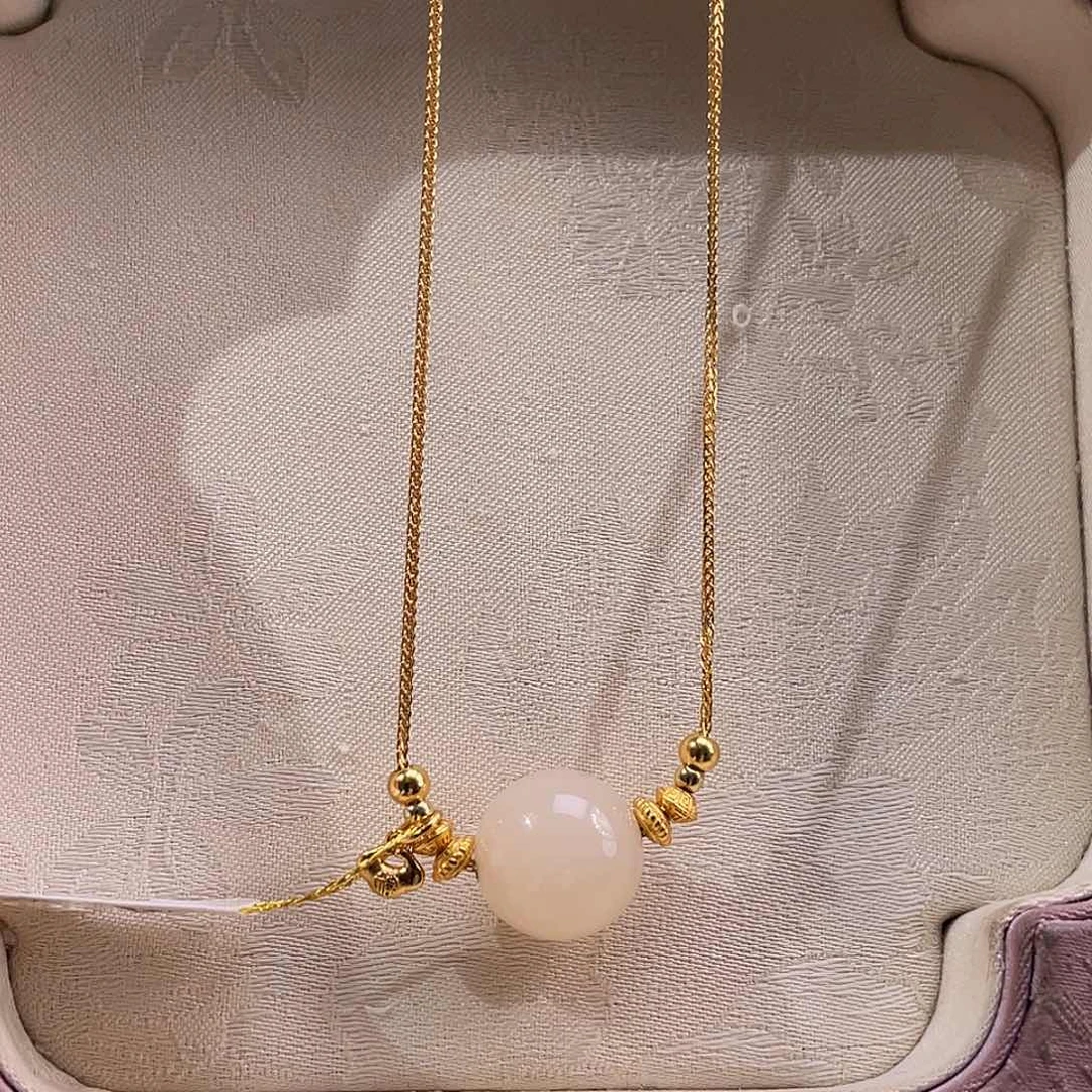 吊坠(不含链)银S925镶嵌和田玉藕粉平安圆珠