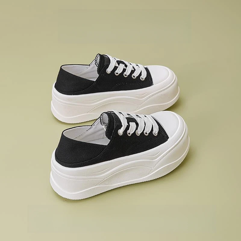 苏苏严选厚底帆布鞋女2025新款夏季百搭休闲板鞋包头两穿半拖鞋女