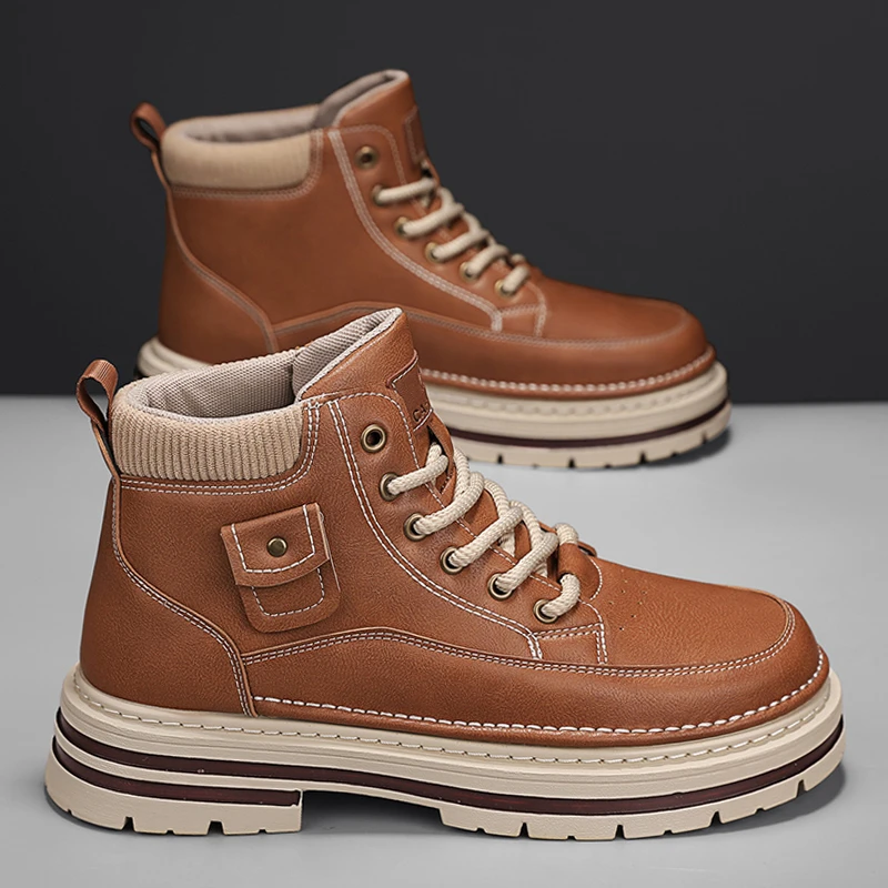 马丁靴男冬季2024新款男士秋冬真皮休闲皮鞋男款运动高帮工装潮鞋