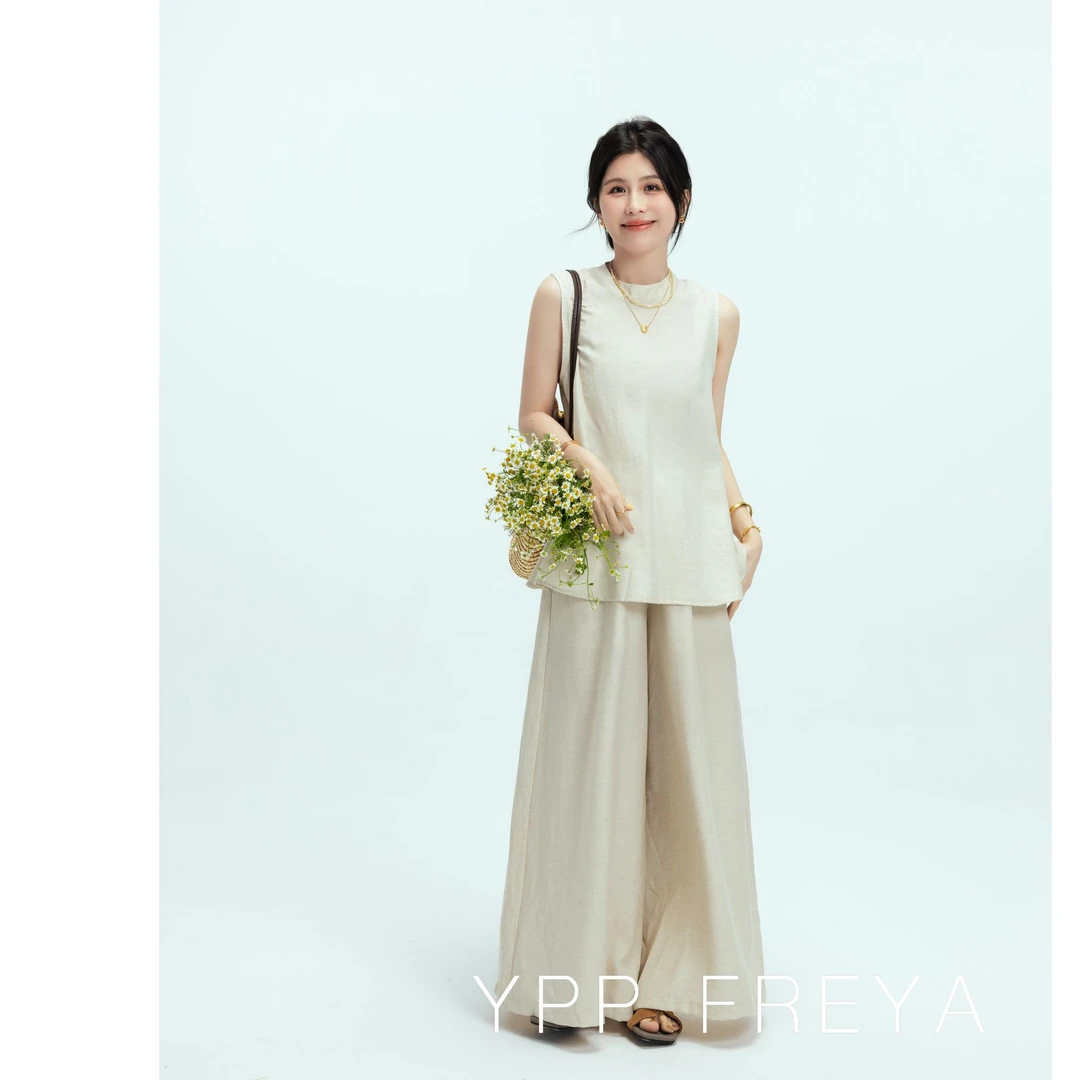 YPP!【买金套装】松弛老钱感 气质显瘦无袖上衣阔腿裤套装