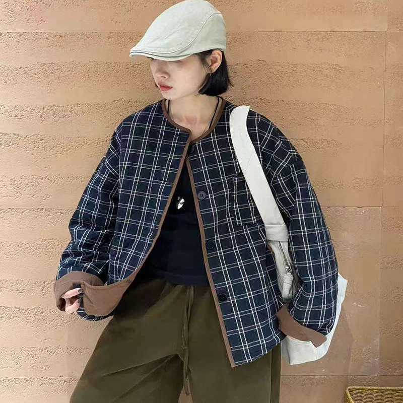 TY57670圆领棉服女外套宽松大码纯棉百搭韩版慵懒风2025秋冬新款