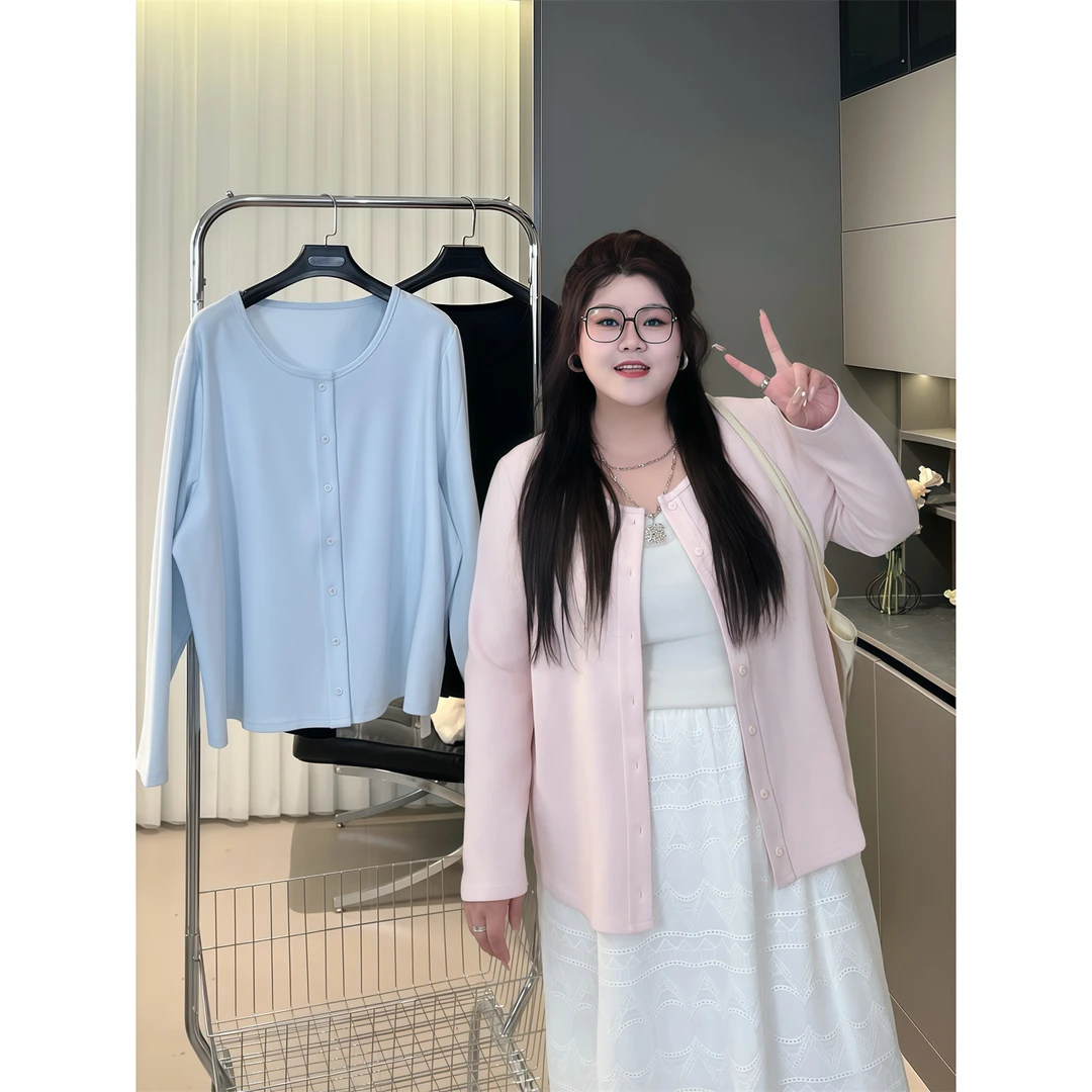 大码女装秋季百搭花契200斤胖mm时尚轻氧温柔风开衫外套14549-X