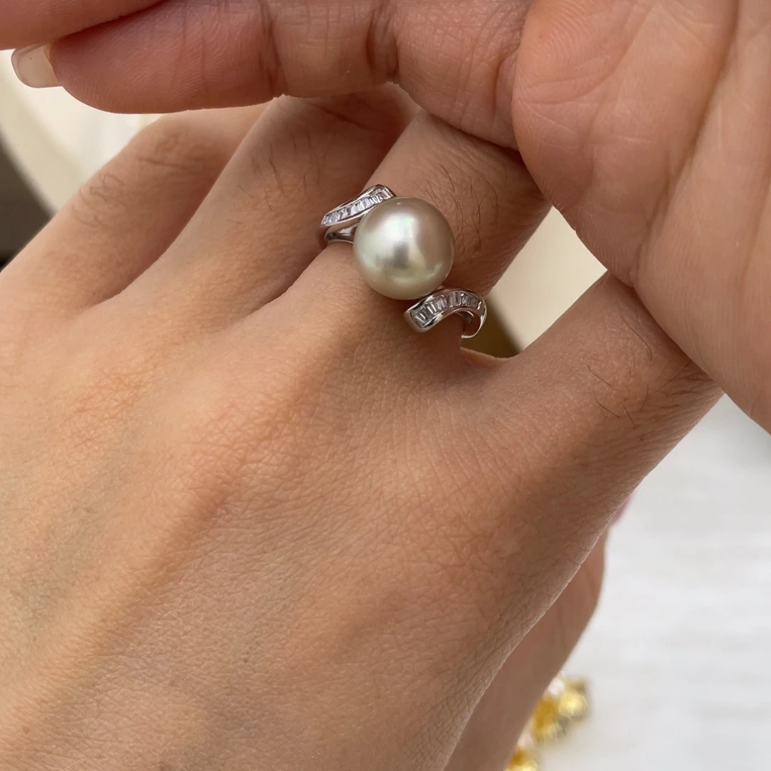 戒指银S925镶嵌海水珍珠