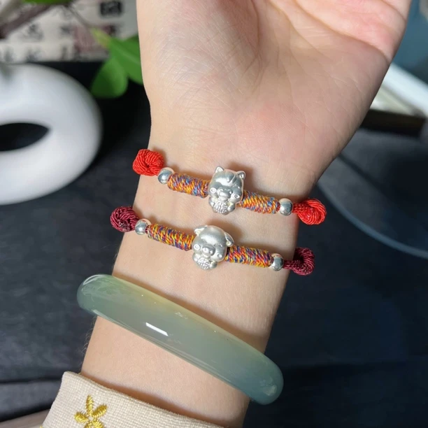 足银手链 足银999十二生肖羊属相必带红绳本命年纯银饰品银饰diy