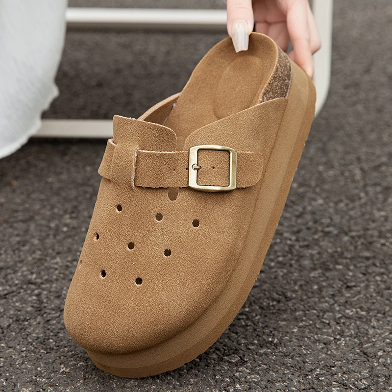 小码女鞋313233镂空透气百搭勃肯鞋2025夏季新款洞洞鞋厚底半拖鞋