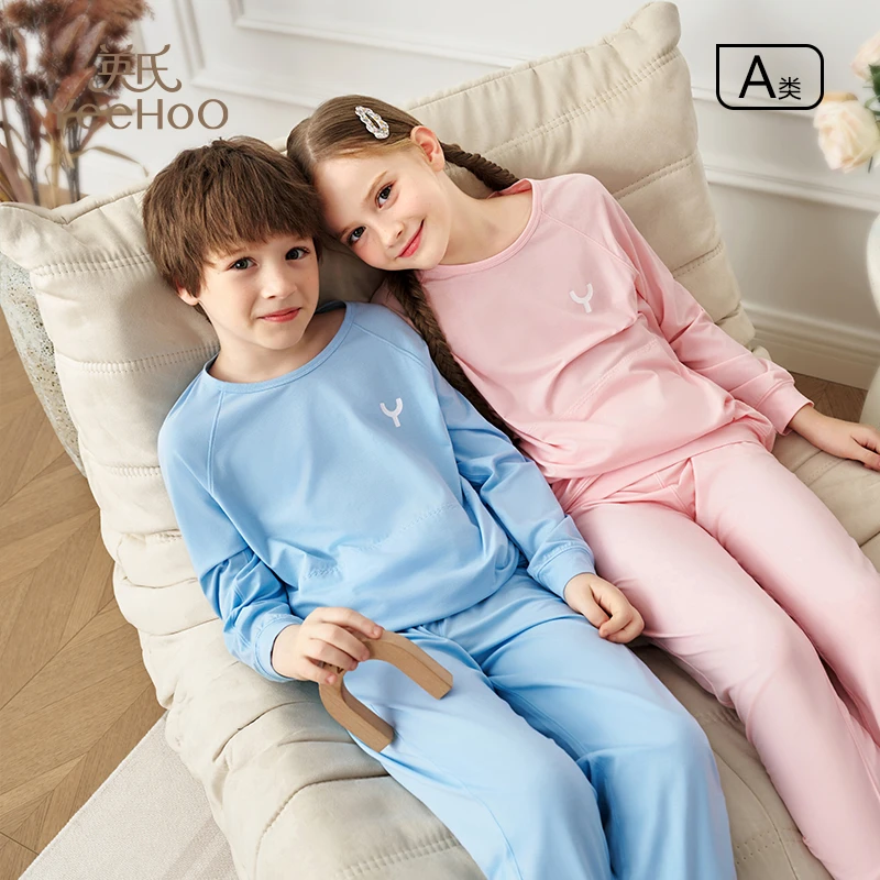 英氏薄款空调服儿童睡衣男女童套装透气柔软中大童家居服Q