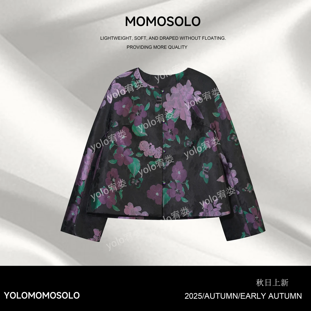 •紫檀•2025秋鎏金缎重工提花紫气盈门外套上衣QM25Q3258376