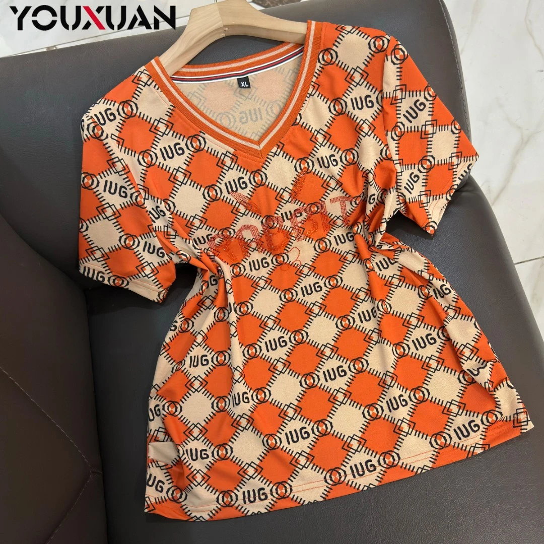 春夏季新品女士短袖V领休闲T恤上衣女装时尚小衫卫衣6224-1