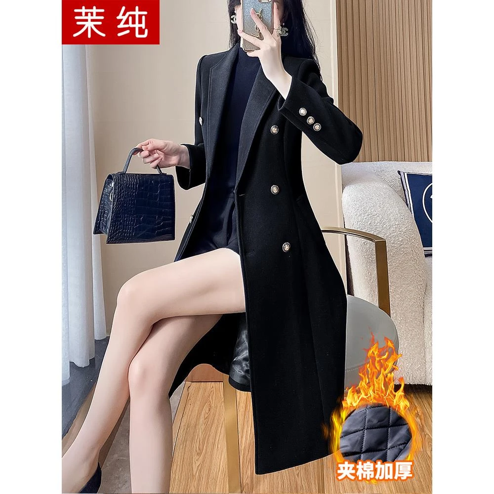 毛呢外套女2025新款时尚气质黑色长款加厚风衣今年流行的呢子大衣