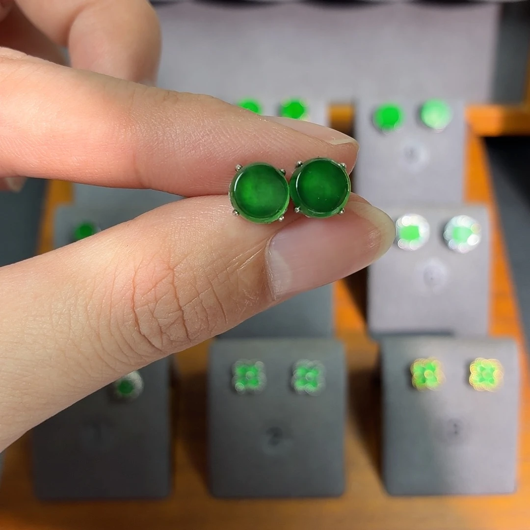 翡翠银S925镶嵌耳饰耳饰