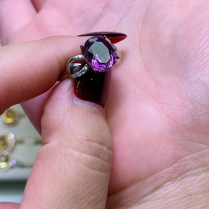 水晶戒指银S925镶嵌平***