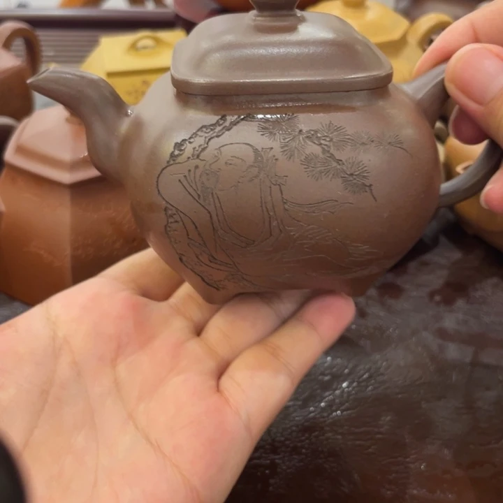 標***哥茶壶紫砂老紫泥传卢手工刻绘