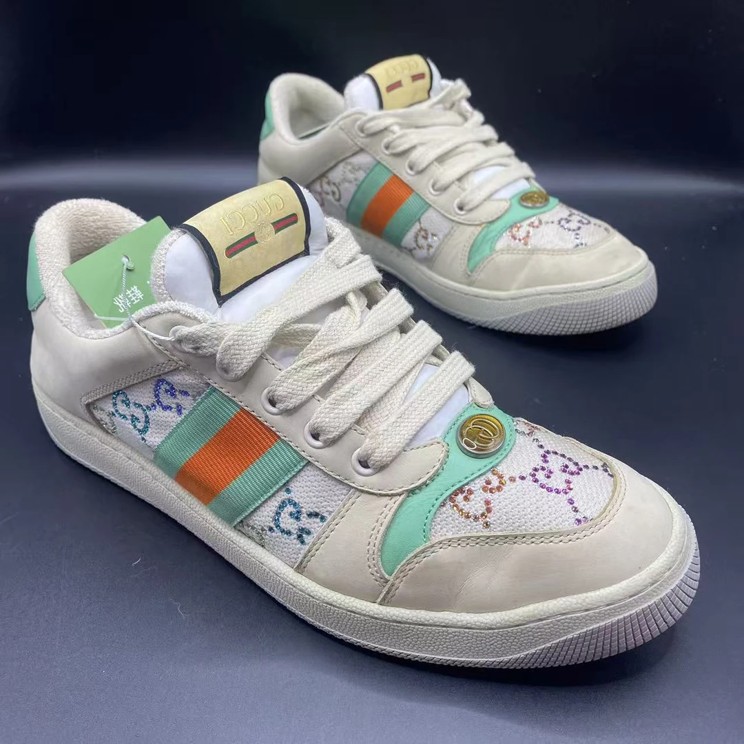 95新 GUCCI/古驰 【AO特惠】39码 米白老花休闲脏脏鞋ao960