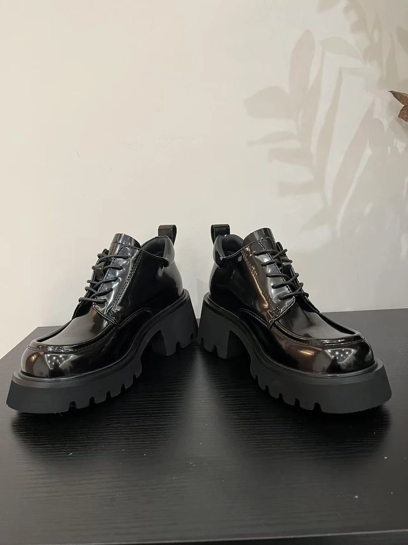 305020厚底真皮乐福鞋女2025春秋季新款粗跟英伦小皮鞋黑色单鞋