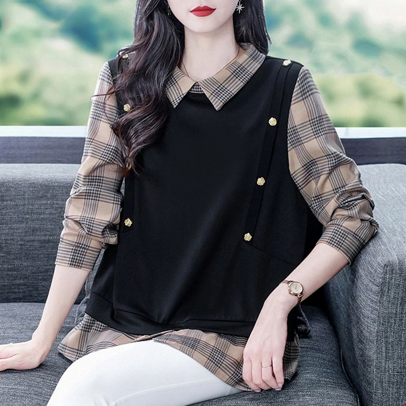 卫衣秋冬新长袖假两件上衣230873