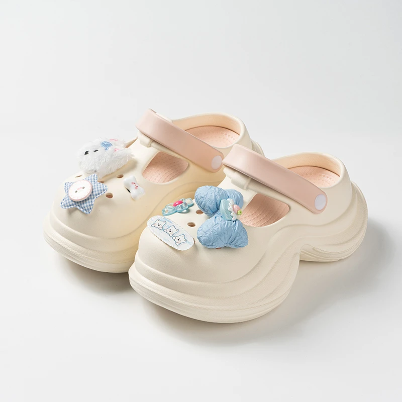 latetime洞洞鞋7cm增高女款凉鞋夏季户外透气厚底时尚包头拖鞋