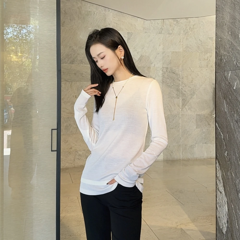 AMASS/阿玛施新款女装时尚修身圆领套头百搭春长袖针织衫5300886