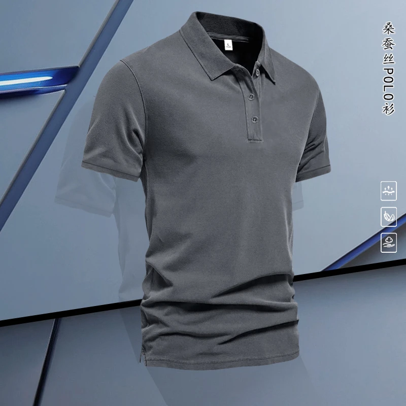 polo衫男士短袖t恤衫翻领夏季男装上衣美式复古立领半袖体恤纯色