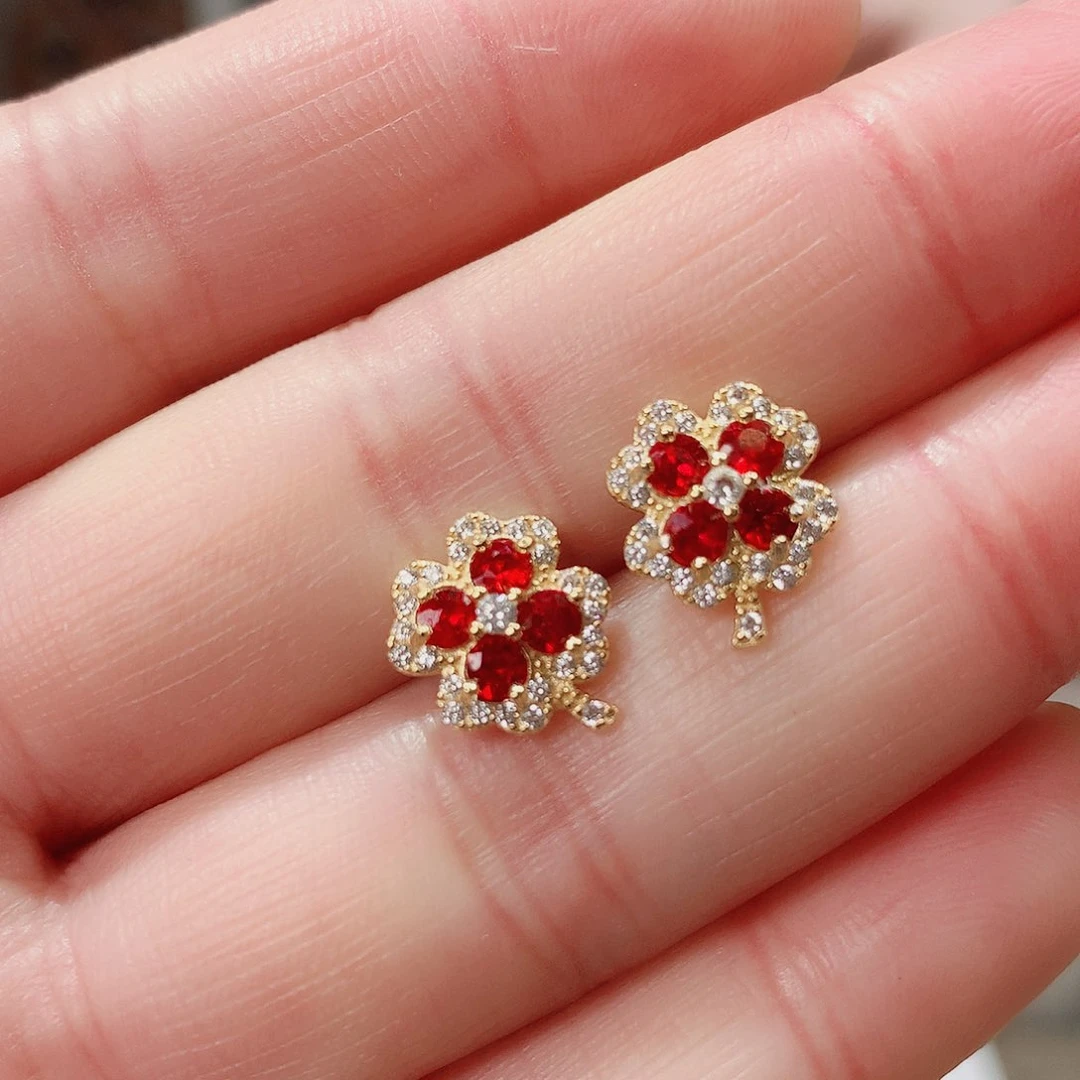 彩色蓝宝石耳饰银S925镶嵌