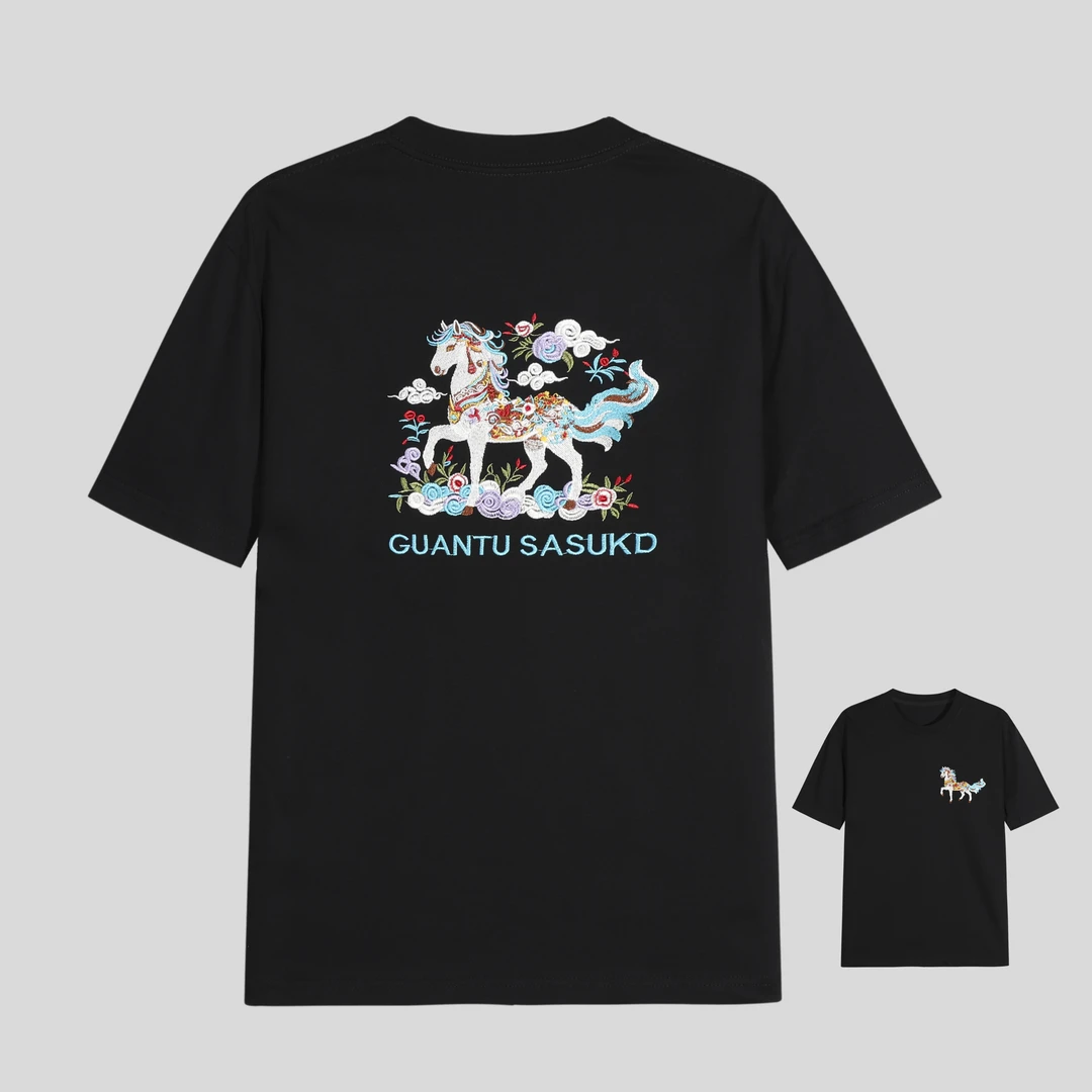 318男士潮流彩色小马刺绣休闲短袖T恤夏季新款百搭体恤痞帅t恤衫