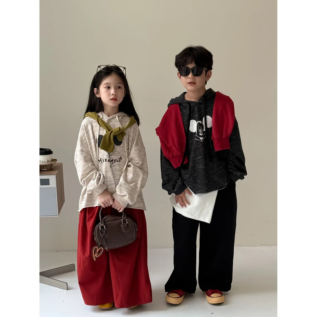 童卫衣2025秋季男女童韩版卡通字母上衣儿童连帽毛边休闲宽松卫衣