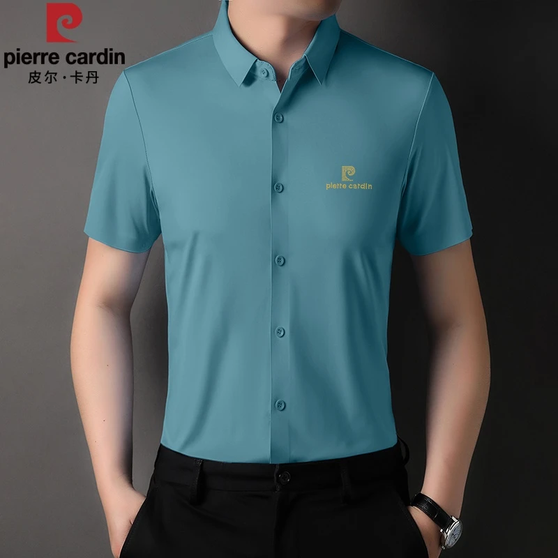 皮尔卡丹高档男士短袖衬衫夏季薄款翻领休闲舒适冰丝父亲节礼物