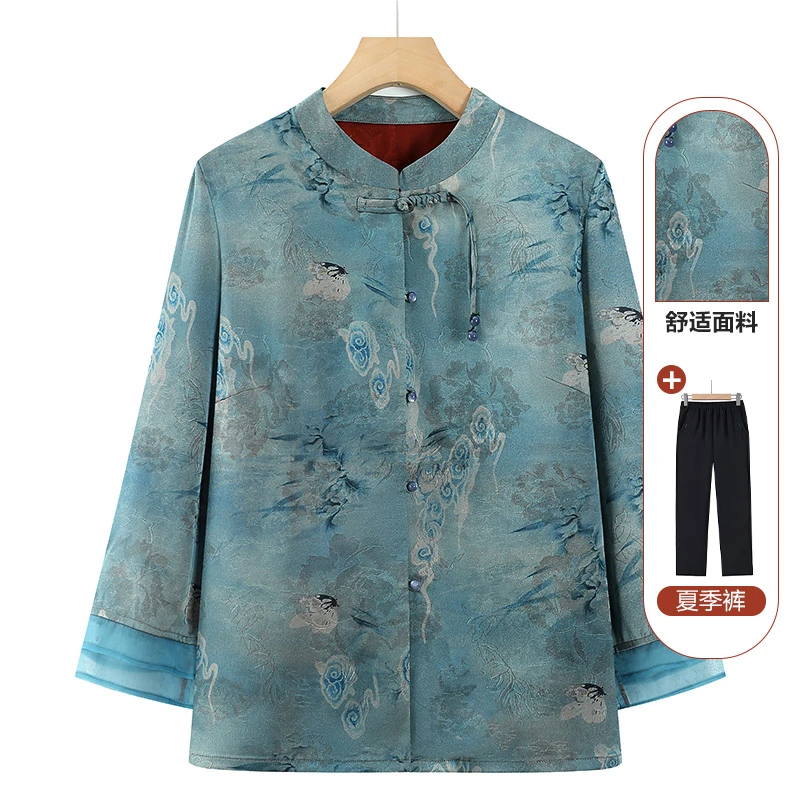 奶奶装夏季新款衬衫复古国风洋气老年人妈妈装新中式中袖开衫衬衣