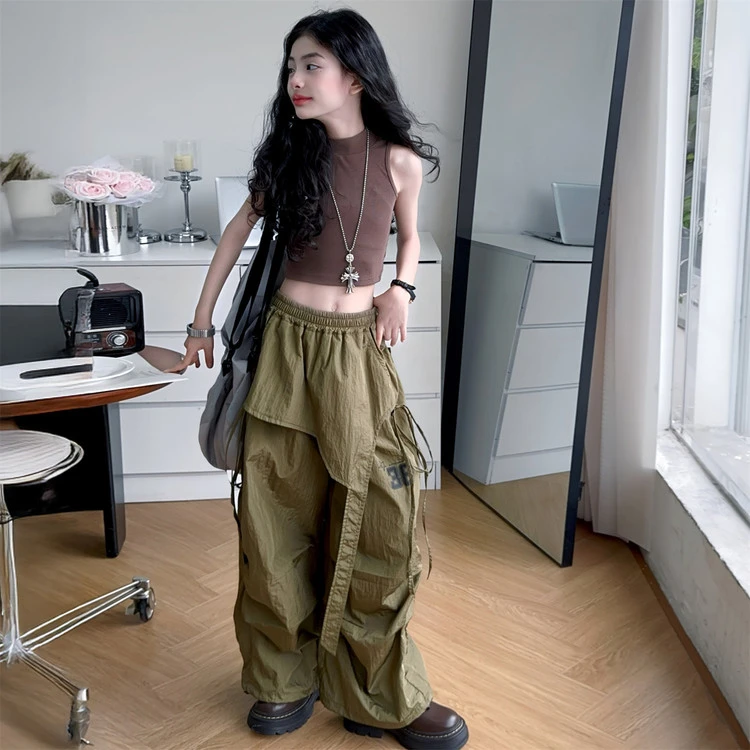 超好看工装裤女童夏季套装2025新款中大童洋气背心个性街舞裤