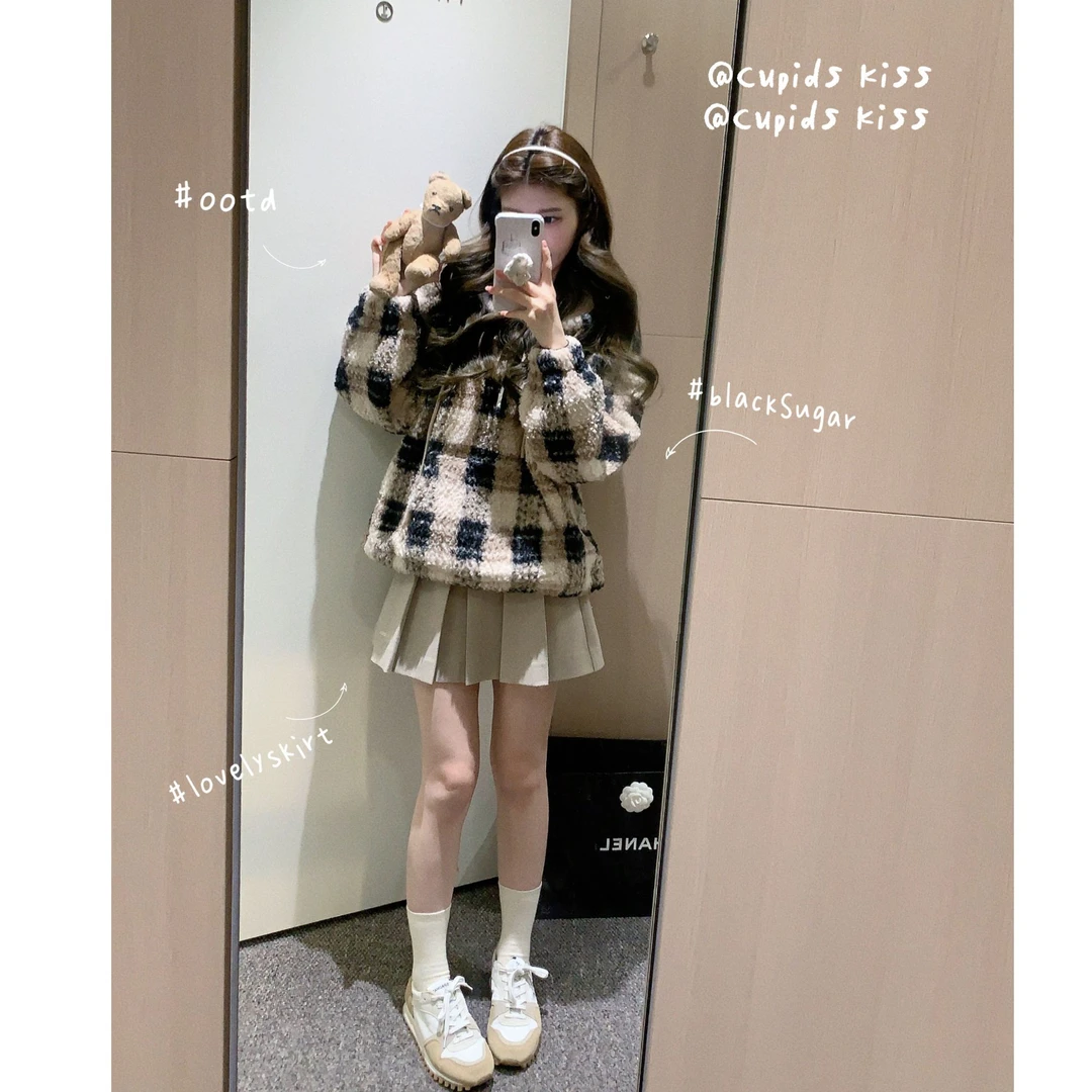 [小陈] csk丘比特 “黑糖啵啵”秋冬加绒保暖拼色格子女外套