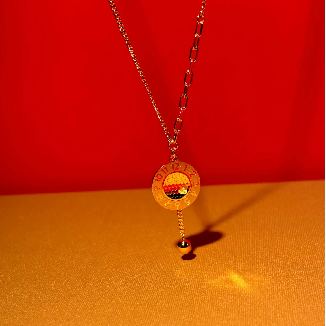 吊坠足银 闪耀圆盘项链时尚百搭女王古法国潮镶嵌坠链素款