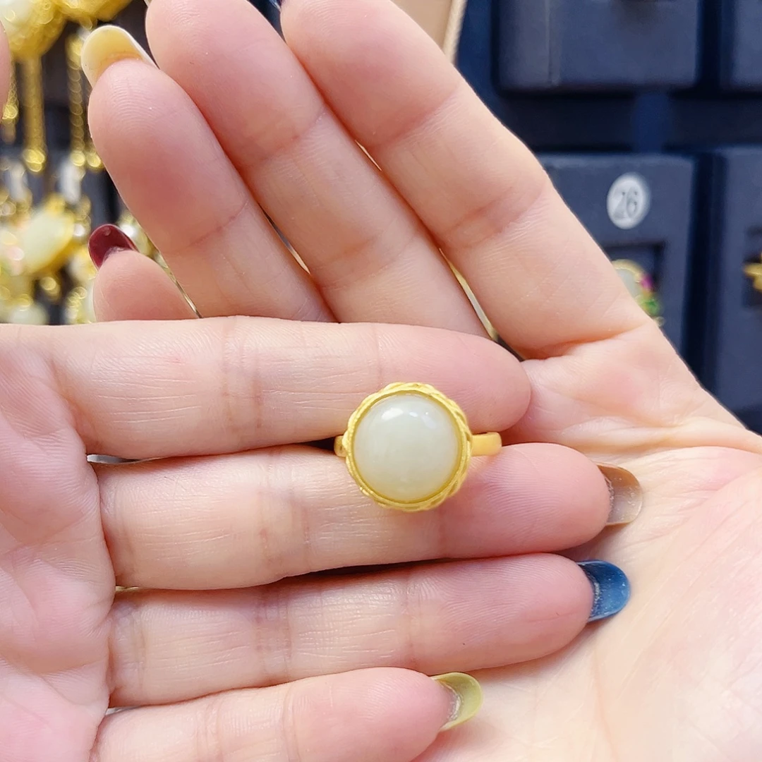 和田玉银S925镀金镶嵌戒指