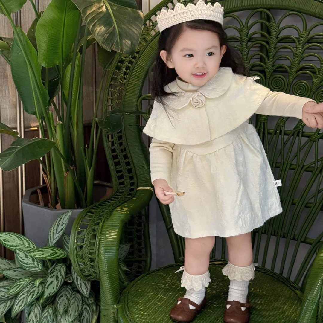 女宝可爱洋气小香风套装韩版娃娃领披肩婴儿秋季公主风背心裙