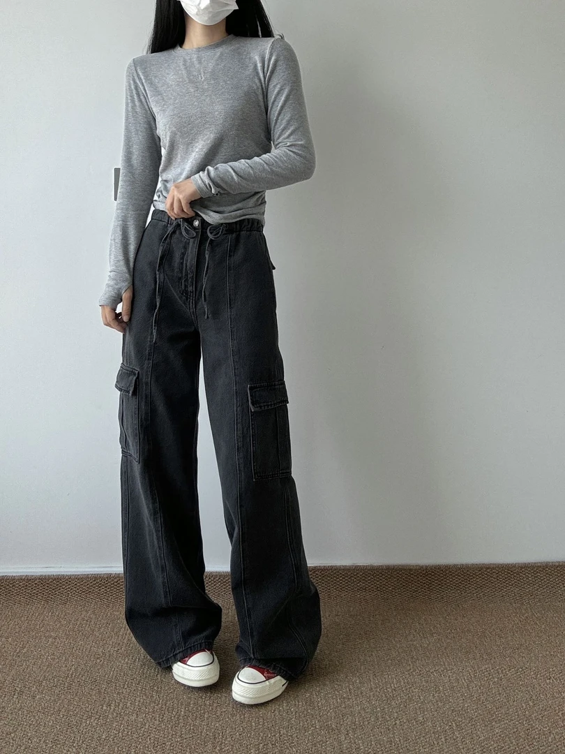 朵儿定制 个性的抽绳绑带阔腿工装牛仔裤 IQ84