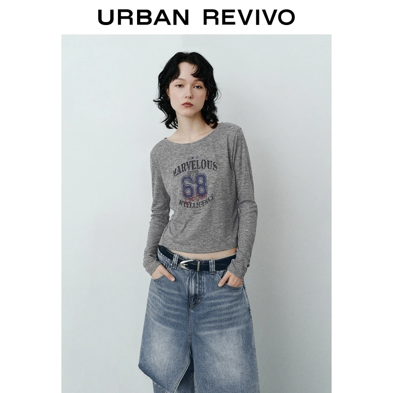 UR2025秋季新款女装休闲复古做旧字母长袖T恤UYV450213