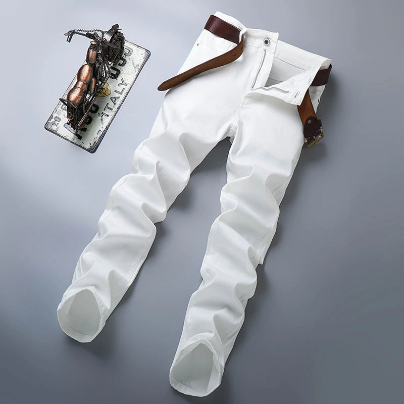 泰维肯戈新款白色牛仔裤男款直筒宽松弹力夏季薄款休闲裤子男士