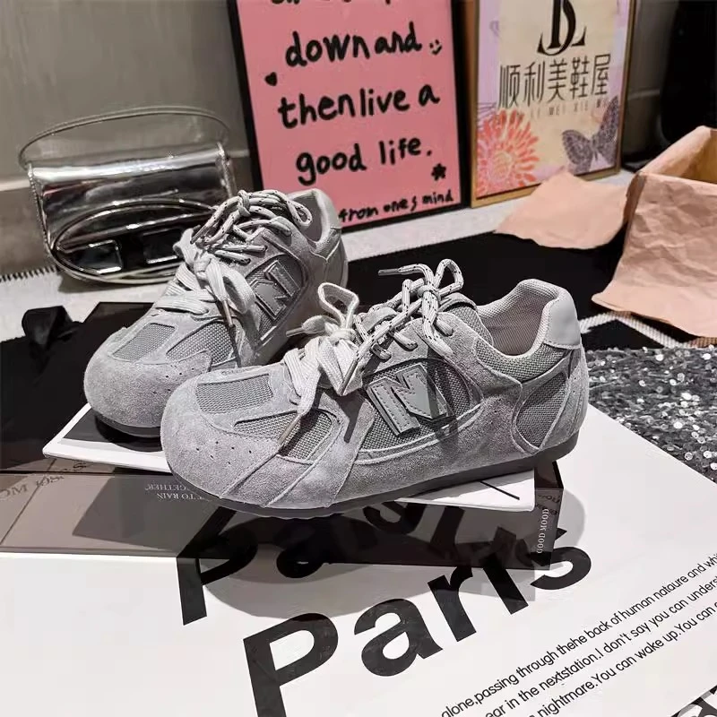 2025年新款时尚大头双系带德训鞋休闲鞋板鞋饼干鞋小白鞋平底女鞋