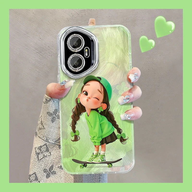 适用于荣耀300滑板女孩精孔羽纱纹创意防摔手机壳